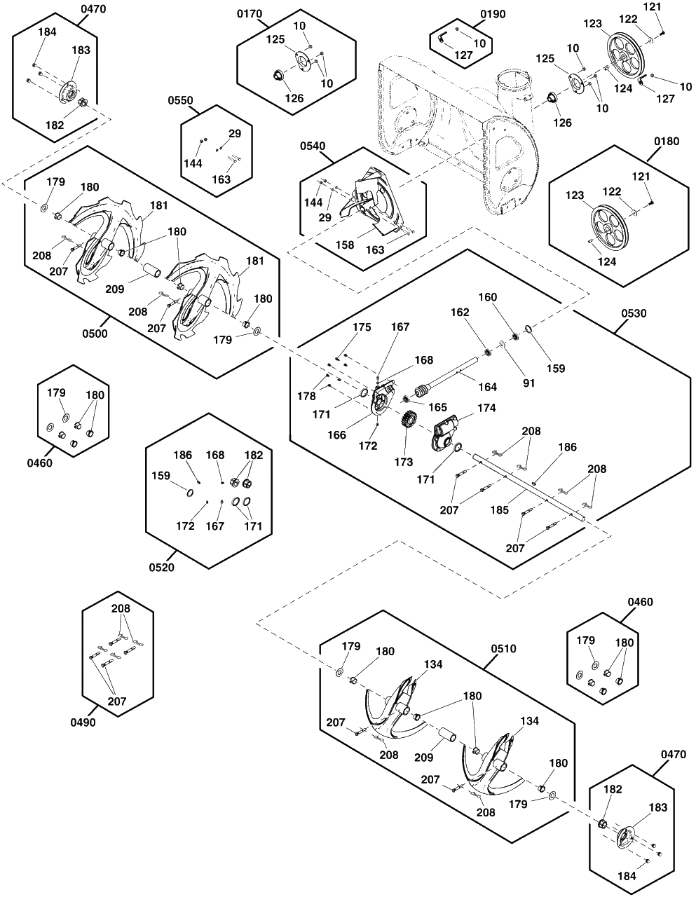 Auger Drive Group Diagram and Parts List for 1024L (1697439-00)(2021) Briggs and Stratton Snow Blower